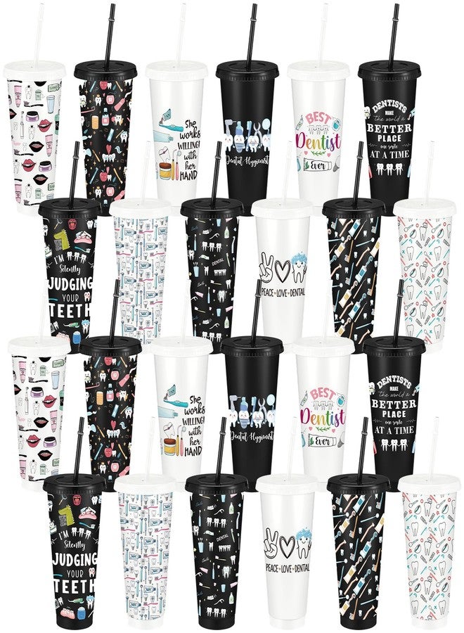 Willinglong 24 Pcs Dental Assistant Week Gifts Bulk 24 oz Plastic Tumbler with Lid and Straw Teeth Reusable Cup for Dentist Hygienist Dental Assistant Coworker Office Retirement Appreciation Gifts - Image 1