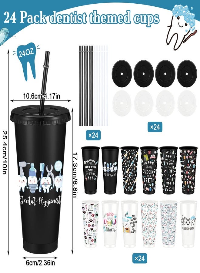 Willinglong 24 Pcs Dental Assistant Week Gifts Bulk 24 oz Plastic Tumbler with Lid and Straw Teeth Reusable Cup for Dentist Hygienist Dental Assistant Coworker Office Retirement Appreciation Gifts - Image 2