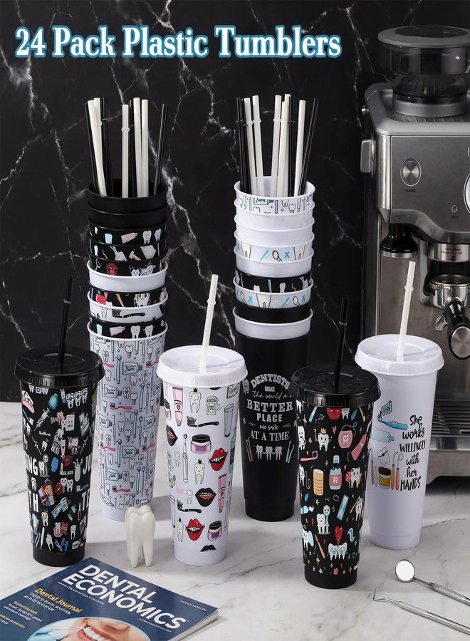 Willinglong 24 Pcs Dental Assistant Week Gifts Bulk 24 oz Plastic Tumbler with Lid and Straw Teeth Reusable Cup for Dentist Hygienist Dental Assistant Coworker Office Retirement Appreciation Gifts - Image 4