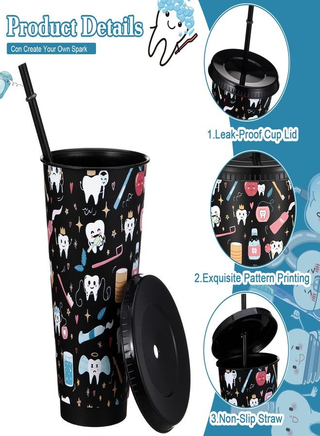 Willinglong 24 Pcs Dental Assistant Week Gifts Bulk 24 oz Plastic Tumbler with Lid and Straw Teeth Reusable Cup for Dentist Hygienist Dental Assistant Coworker Office Retirement Appreciation Gifts - Image 3
