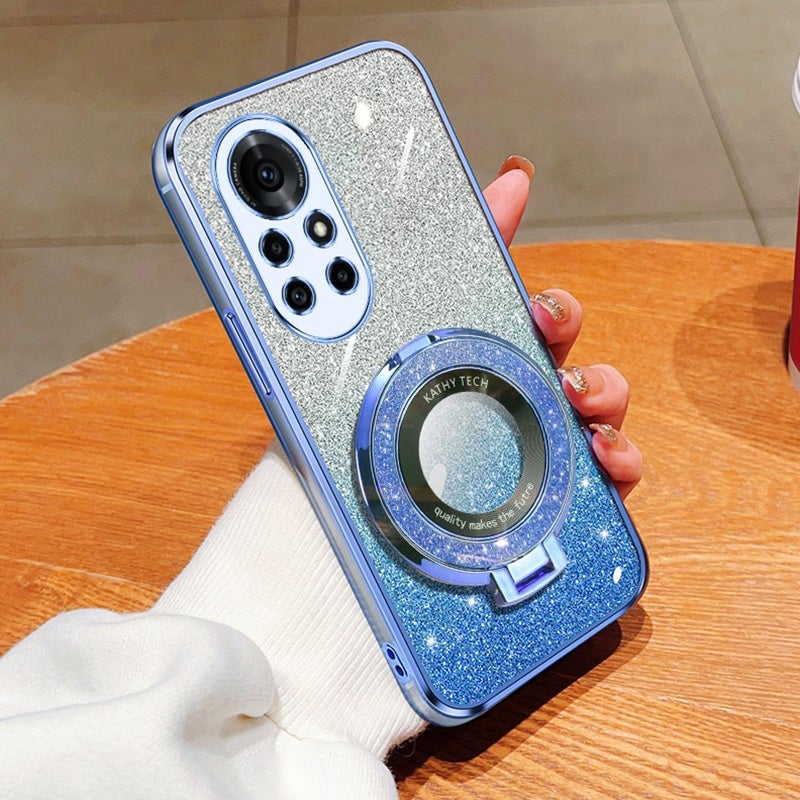 HuHa Protective Cover For Huawei nova 8 Pro Plated Gradient Glitter Round Holder TPU Phone Case(Sierra Blue) - Image 1