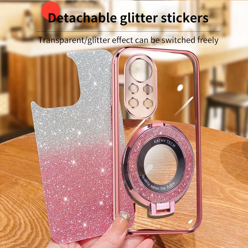 HuHa Protective Cover For Huawei nova 8 Pro Plated Gradient Glitter Round Holder TPU Phone Case(Sierra Blue) - Image 4