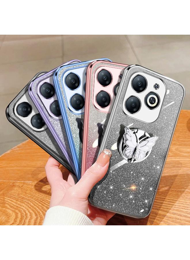 زبون جراب لهاتف Infinix Smart 8، جراب هاتف TPU بحامل على شكل فراشة بلون متدرج لامع - Image 2