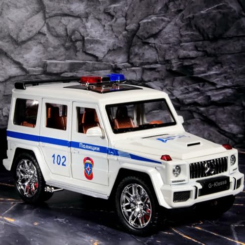 Coelon Police Toy Car 1:24 Scale G Wagon Car Diecast Metal Jeep Police Cars for Kids Die Cast Toy Cars Sound Light Pull Back, White - Image 3
