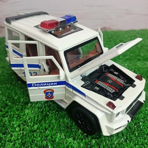 Coelon Police Toy Car 1:24 Scale G Wagon Car Diecast Metal Jeep Police Cars for Kids Die Cast Toy Cars Sound Light Pull Back, White - Image 5