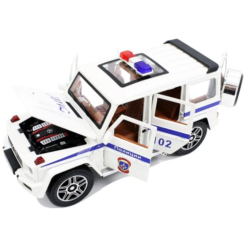 Coelon Police Toy Car 1:24 Scale G Wagon Car Diecast Metal Jeep Police Cars for Kids Die Cast Toy Cars Sound Light Pull Back, White - Image 1