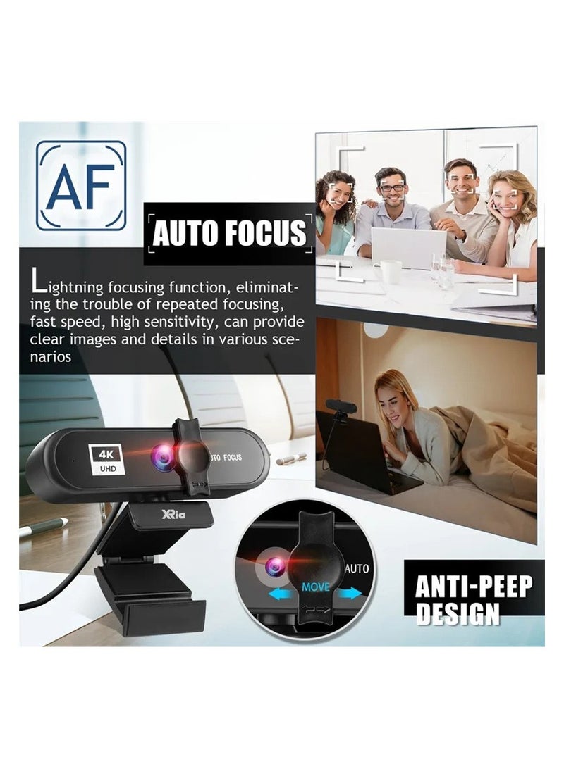 Xria XR-4K Webcam WithTripod 4K Resolution Usb Webcam With Microphone Privacy Cover and Autofocus Function for Computer PC and Mac Laptop - Image 2