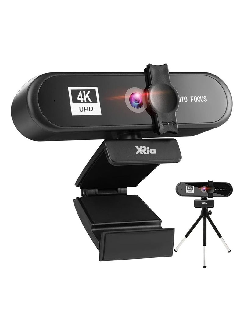 Xria XR-4K Webcam WithTripod 4K Resolution Usb Webcam With Microphone Privacy Cover and Autofocus Function for Computer PC and Mac Laptop - Image 1