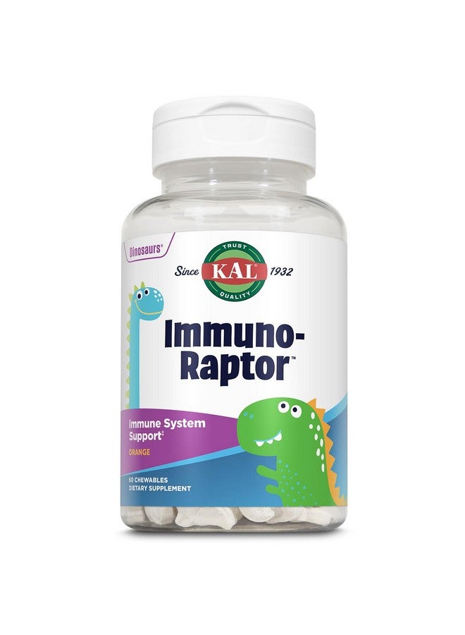 KAL ImmunoRaptor Kids Immune Support Chewables, Vitamin C and Zinc for Healthy Cell Function, Dinosaur Shaped, Orange Flavor, Gluten, Lactose, and Peanut-Free, Sweetened with Xylitol, 60 Servings - Image 1