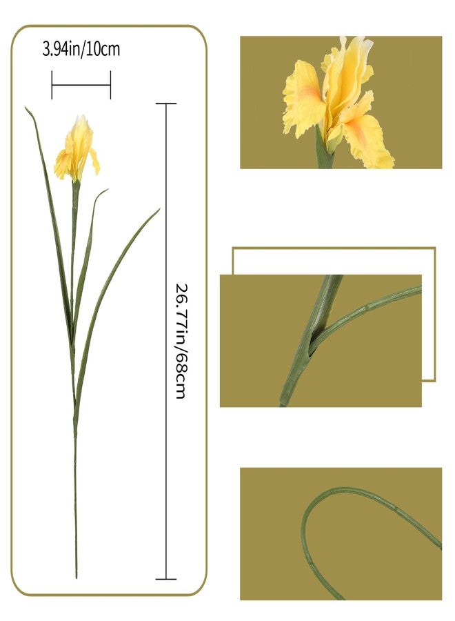 INSUNSIX 5 Pcs Faux Iris Vase Filler 26.8” Yellow Silk Iris Flowers Artificial Stems for Wedding Bridal Bouquet Living Room Bathroom Home Decor(Yellow) - Image 2