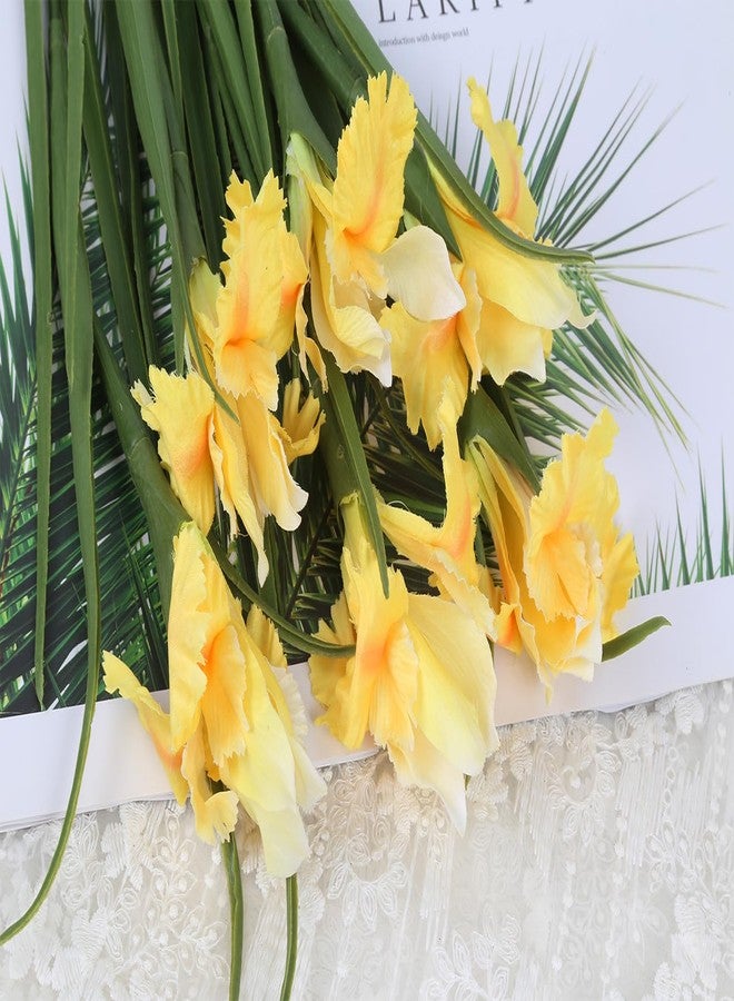 INSUNSIX 5 Pcs Faux Iris Vase Filler 26.8” Yellow Silk Iris Flowers Artificial Stems for Wedding Bridal Bouquet Living Room Bathroom Home Decor(Yellow) - Image 3