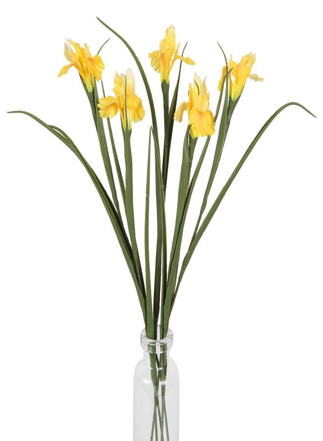 INSUNSIX 5 Pcs Faux Iris Vase Filler 26.8” Yellow Silk Iris Flowers Artificial Stems for Wedding Bridal Bouquet Living Room Bathroom Home Decor(Yellow) - Image 1