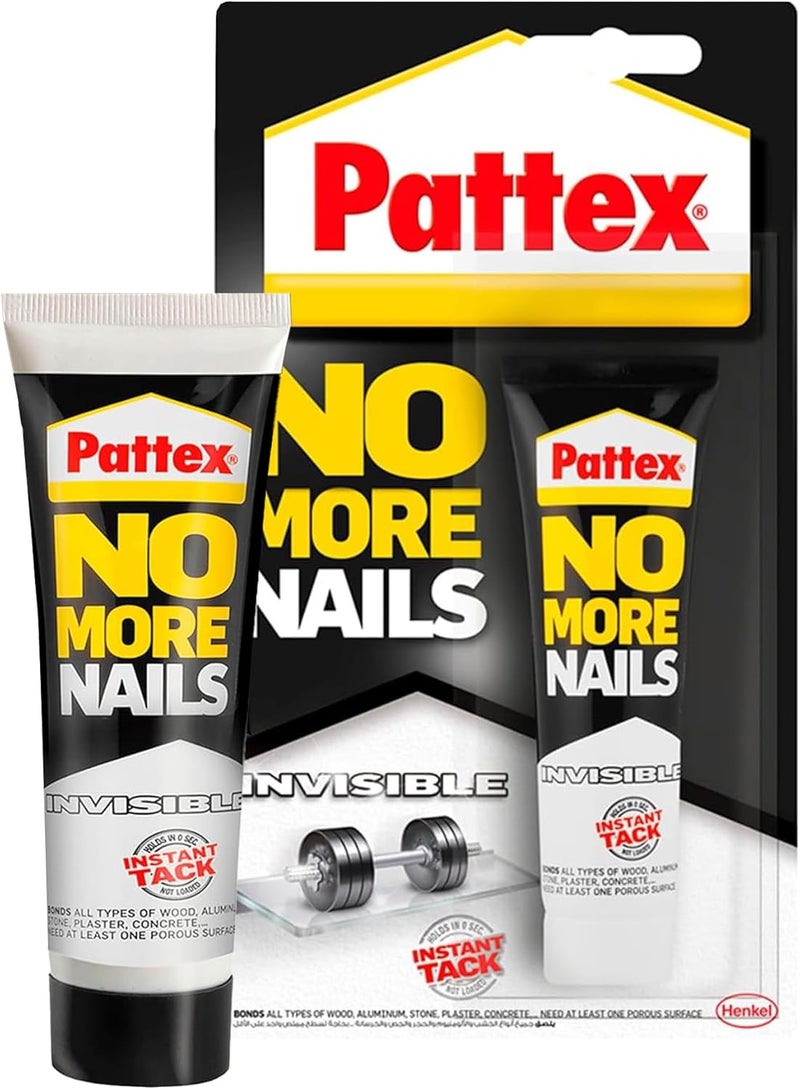 Pattex No More Nails Invisible, Heavy-Duty Clear Glue, Strong Glue For Wood, Ceramic, Metal And More, Instant Grab Mounting Adhesive, 1x40g Tube - Image 1