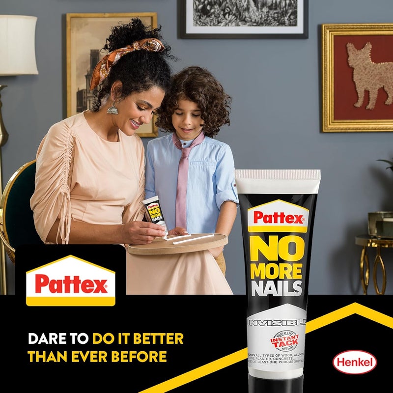 Pattex No More Nails Invisible, Heavy-Duty Clear Glue, Strong Glue For Wood, Ceramic, Metal And More, Instant Grab Mounting Adhesive, 1x40g Tube - Image 4