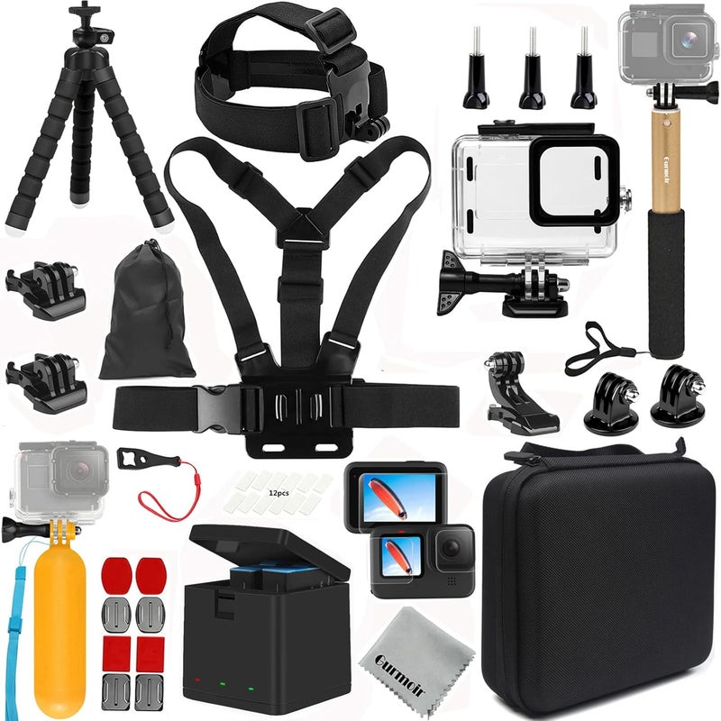 Gurmoir Accessories Kit with Battery and Charger for Gopro Hero 12 11 10 9 Black. Waterproof Housing Case+Selfie Stick+2 Battery+3-Channel Charger Station Compatible with Go Pro 12 11 10 9(PT09) - Image 1