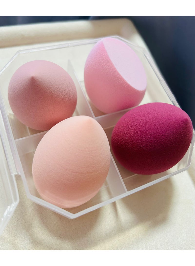 4 اسفنجات تجميل مُخَلِّطة، مع حامل واحد وعلبة تخزين بيضية، مثالية لتطبيق الكريم والمسحوق والسائل (لون بنفسجي) - Image 1