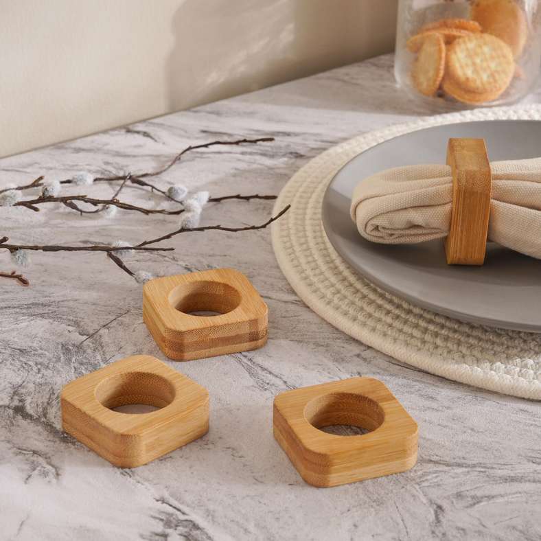 Pan Home خواتم مناديل طبيعية من الخيزران لمجموعة الطعام