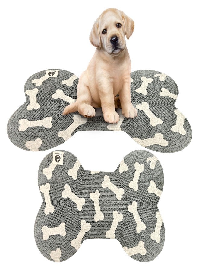 PET WORLD Bone Shape Handwoven Woof Pet Mat for Dog & Cat|Hand Braided| Skin Friendly Food Mat|Pet Area Carpet | Floor Mat|Non-Slip Mat Indoor Outdoor Mat|60 * 40 CM| Grey - Image 1