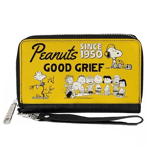 Buckle Down BuckleDown Peanuts Wallet Zip Around Peanuts Gang Since 1950 Good Grief Group Pose Yellow Black Vegan Leather - Image 1
