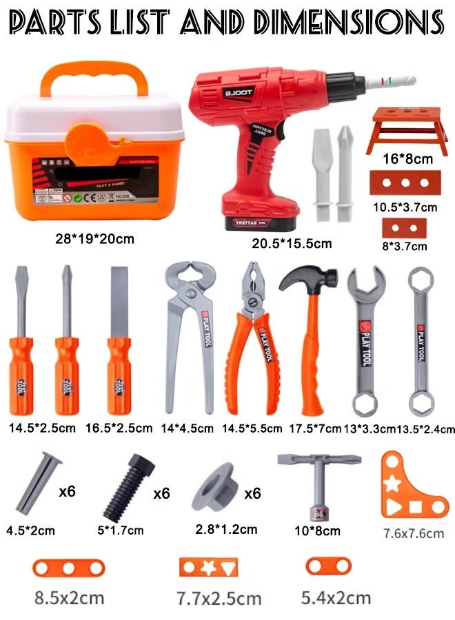 Quivlox Kids Tool Playset,42-piece Tool Toy Set Includes Simulated Electric Drill, Toolbox, Hammer, Wrench, ect, Educational Tool Playset,Construction Tool Kit Playset Accessories Gift for Girls Boys Ages 3 4 5 6 7 8 Years Old - Image 2