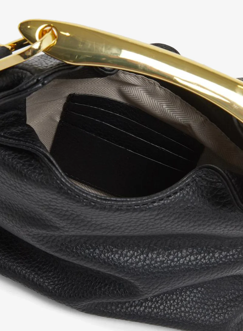 Styli  Black Leather Hobo Bag with Gold Handle for Women | Best Price UAE
