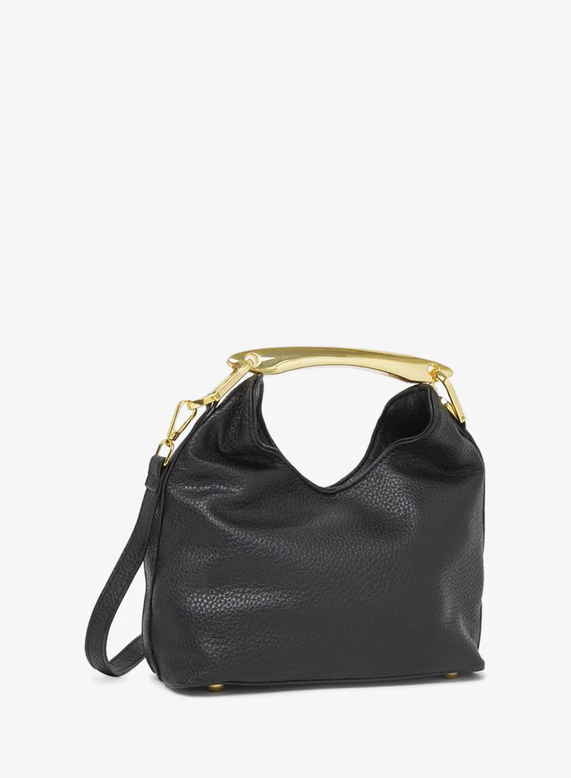 Styli Black Leather Hobo Bag with Gold Handle