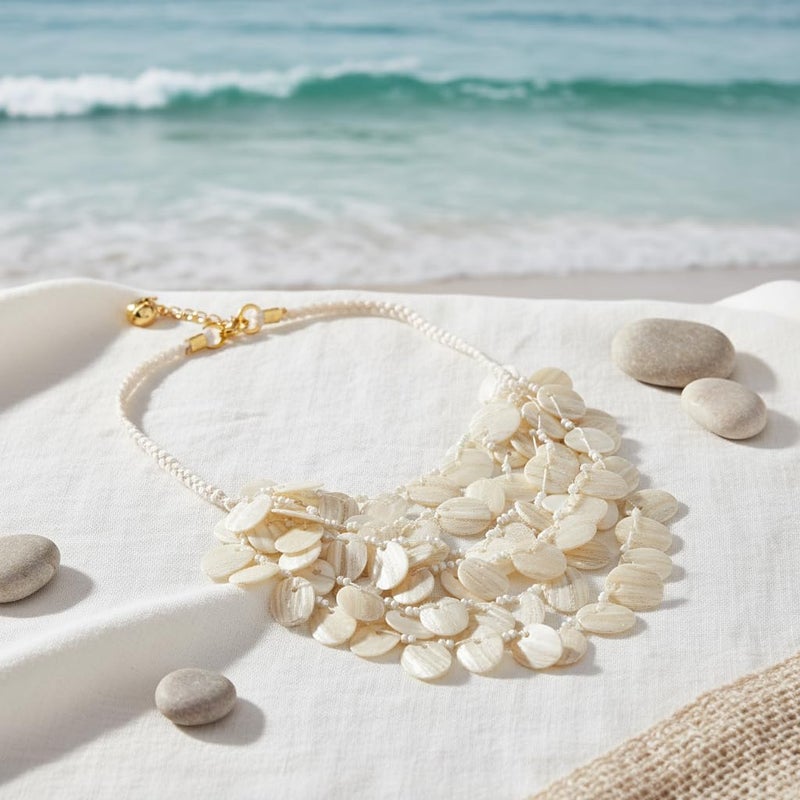 DCA Shell Seep Indian Western Latest Trendy Fashion Jewellery Mala Necklace for Women and Girls(4514) - Image 3