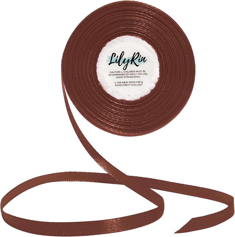 LilyRin Friar Brown Ribbon 1/4 Inches 36 Yards Satin Roll Perfect for Scrapbooking, Art, Wedding, Wreath, Baby Shower, Packing Birthday, Wrapping Christmas Projects - Image 1
