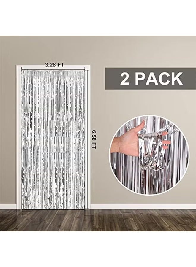 GIFT 2 Pack Foil Curtain Backdrop Silver Metallic Tinsel Foil Fringe Curtains Photo Booth Props for Birthday Wedding Engagement Baby Shower Bachelorette Party Decorations - Image 5
