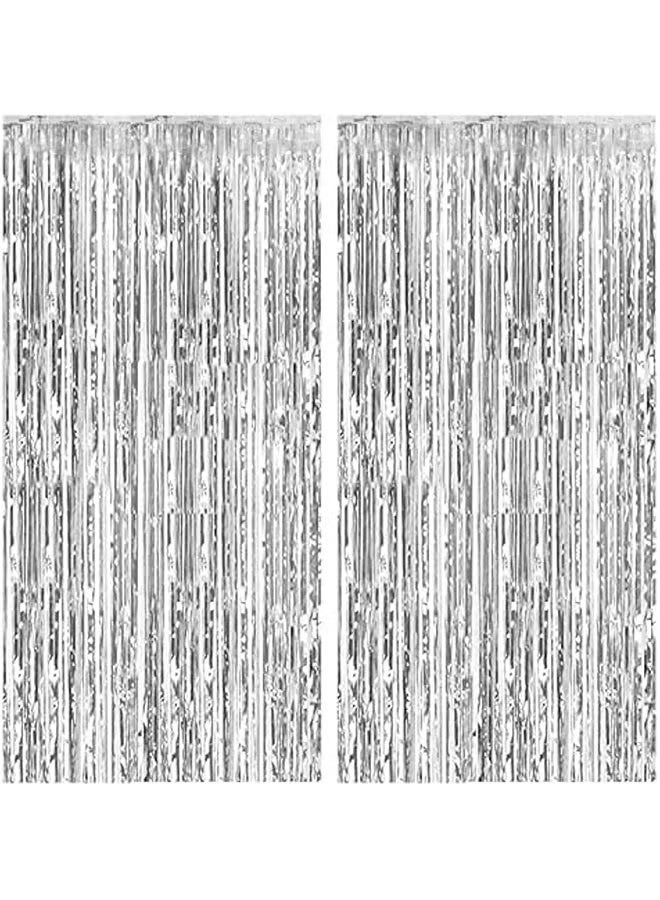 GIFT 2 Pack Foil Curtain Backdrop Silver Metallic Tinsel Foil Fringe Curtains Photo Booth Props for Birthday Wedding Engagement Baby Shower Bachelorette Party Decorations - Image 1