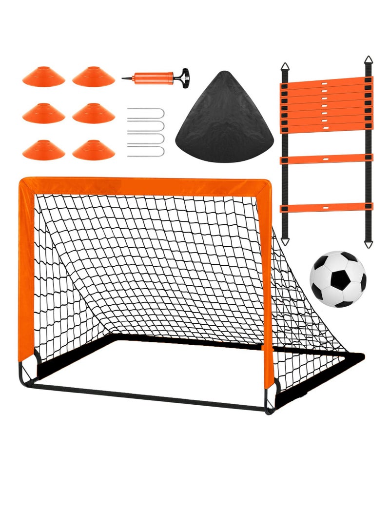 شو وو أهداف كرة القدم في الفناء الخلفي، معدات تدريب على الأهداف المنبثقة مقاس 4 × 3 بوصات مع كرة وسلم رشاقة وأقماع، شبكات محمولة في الفناء الخلفي للشباب وألعاب رياضية خارجية - Image 1
