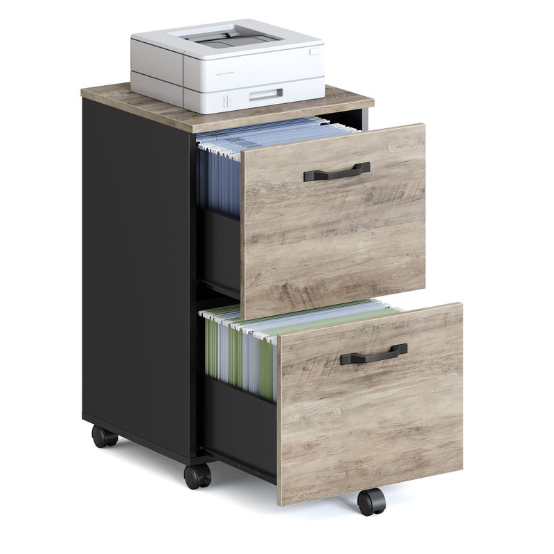 VASAGLE 2Drawer File Cabinet Small Rolling Filing Cabinet for Home Office Printer Stand for A4 LetterSize Documents 157 x 165 x 276 Inches Heather Greige and Ink Black UOFC040B02