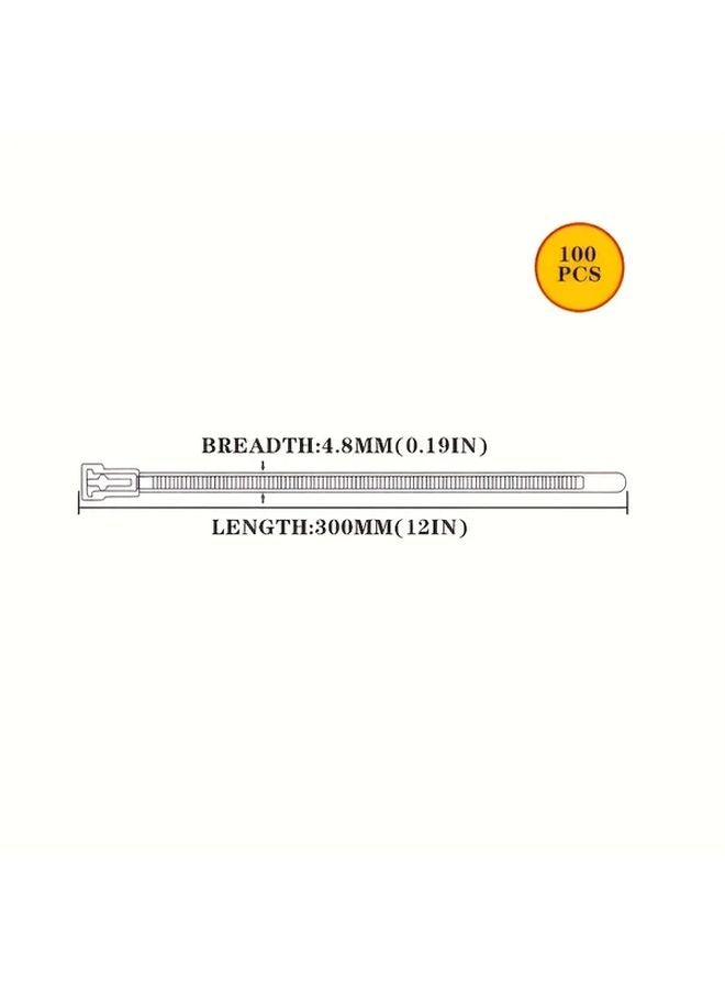 Black Reusable Nylon Cable Ties 12 Inches 100 Pieces Strong Flexible Fasteners - Image 4