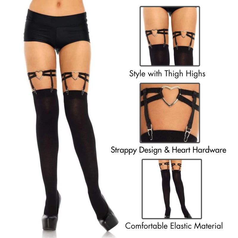 Leg Avenue womens Elastic Thigh High Garter Suspenders Black Heart One Size - Image 2