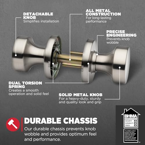 Kwikset Pismo Interior Passage Door Knob, Handle For Closet and Hallway Doors, Non-Locking Doorknob in Satin Nickel, with Microban Protection - Image 3