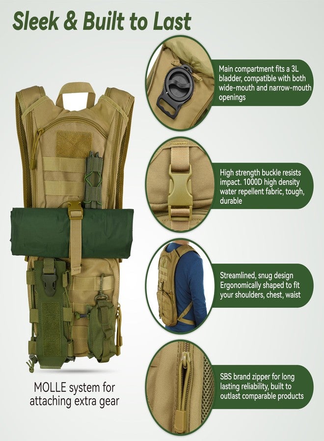 MARCHWAY Tactical Molle Hydration Pack Backpack with 3L TPU Water Bladder, Military Daypack for Cycling, Hiking, Running, Climbing, Hunting, Biking (Tan) - Image 3