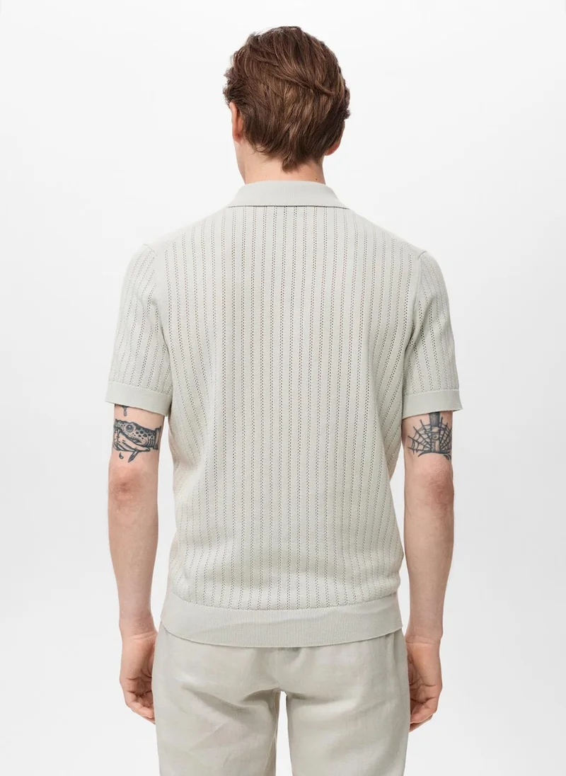 Mango Man Cotton blouse with openwork detail