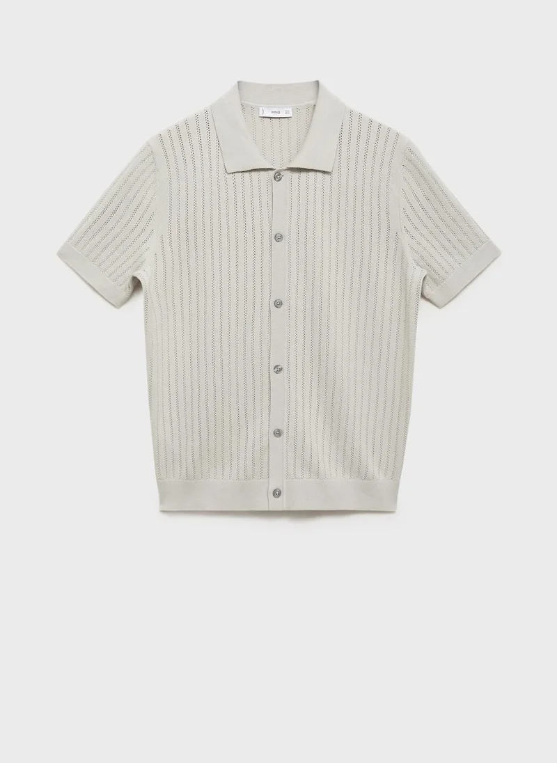 Mango Man Cotton Shirt with openwork detail