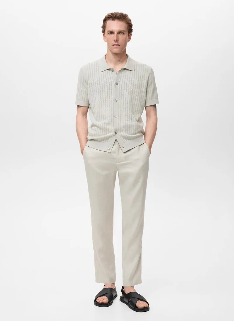 Mango Man Cotton Shirt with openwork detail