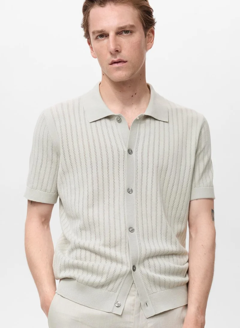Mango Man Cotton Shirt with openwork detail