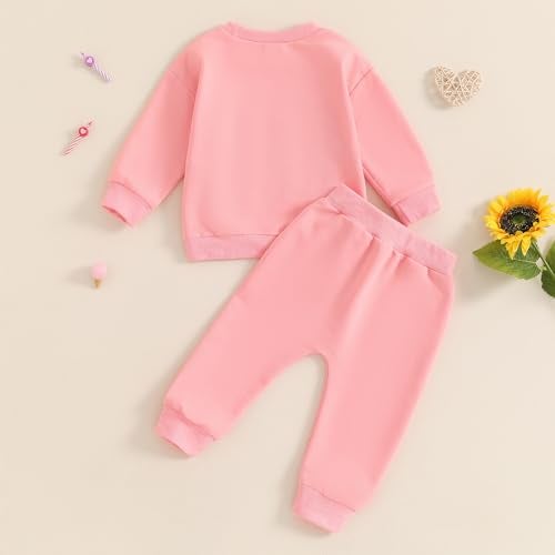 SAYOO Baby Birthday Girl Outfit Embroidery Birthday Girl Print Sweatshirt Pullover+Sweatpants Princess 2Pcs Fall Clothes (Pink, 12-18 Months) - Image 4