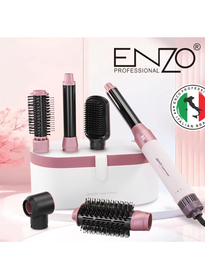 ENZO EN-4133-4  6-in-1 Hair Dryer Brush & Multi Styler – Ionic Hot Air Blow Dryer, Hair Straightener, Curler & Volumizing Brush – CeramicPink - Intl Version - Image 1