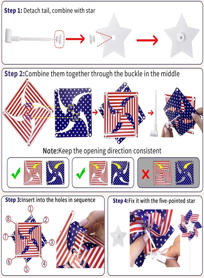 UOUYOO American Flag Patriotic Pinwheels 10 Pack pinwheels for Yard and Garden Red White and Blue Decorations Outdoor Decor Windmills for 4th of July Decorations - Image 5