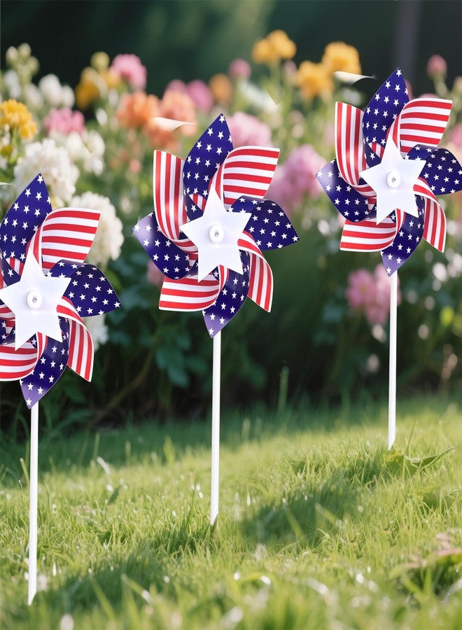 UOUYOO American Flag Patriotic Pinwheels 10 Pack pinwheels for Yard and Garden Red White and Blue Decorations Outdoor Decor Windmills for 4th of July Decorations - Image 2