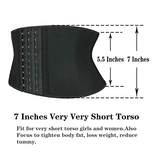 Atbuty Super Short Torso Waist Trainers Cincher Corset Tummy Shaper Slimming Latex Trimmer Girdle (Black (7'' Short Torso, 9 Steel Bones), L) - Image 3