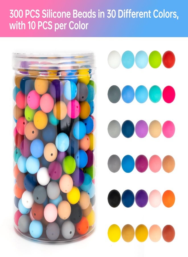 BESKIT 300 PCS 15mm Silicone Beads for Keychain, Bracelet, Necklace, and Pens Making 30 Colors Loose Round Silicone Beads Bulk for DIY Crafting - Image 2