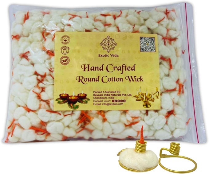 ROUND COTTON WICK WITH BRASS HOLDER TRADITIONAL DIYA PERFECT FOR OIL LAMPS DIYAS PACK OF 500