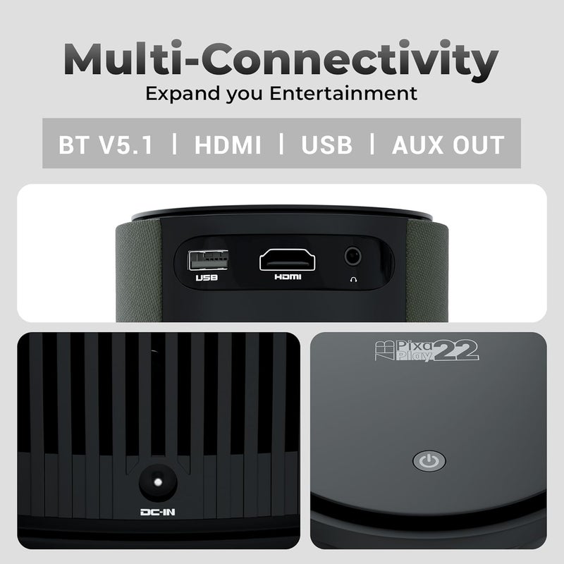 ZEBRONICS بيكسبلاي 22، جهاز عرض ذكي، 3400 لومن، دعم 4K، حجم شاشة 160 بوصة، يدعم بلوتوث، HDMI، USB، واي فاي، دقة 720p، مكبر صوت قوي، تركيز إلكتروني، دعم تطبيقات، ميرا كاست - Image 3