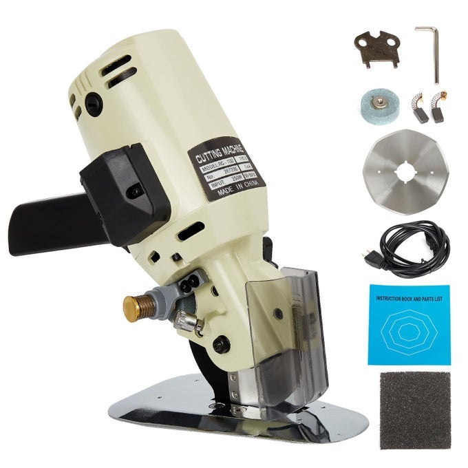 FABRIC CUTTER ELECTRIC CLOTH CUTTING MACHINE ROLLER WITH EXTRA 4 INCH ROTARY BLADE HAND HELD FABRIC SLITTING MACHINE FOR MULTILAYER CLOTHING TEXTILES PAPER BLANKET HAT ETC