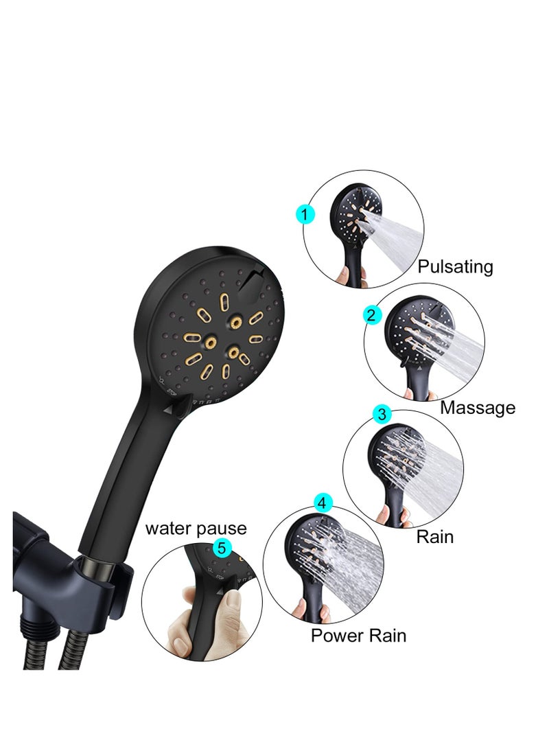 Handheld Shower Head Set, Stainless Steel Bath Showerheads, Shower Heads High Pressure With 6 Function Setting, Multi-functions, Shower Head Holder, 9.8Inch Shower sprinkler  - Image 2